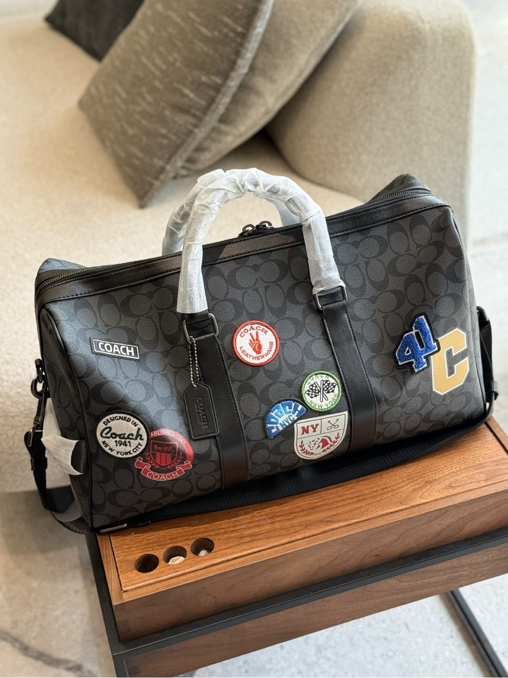 Coach Black Signature Patch Duffel Bag with Multicolor Patches